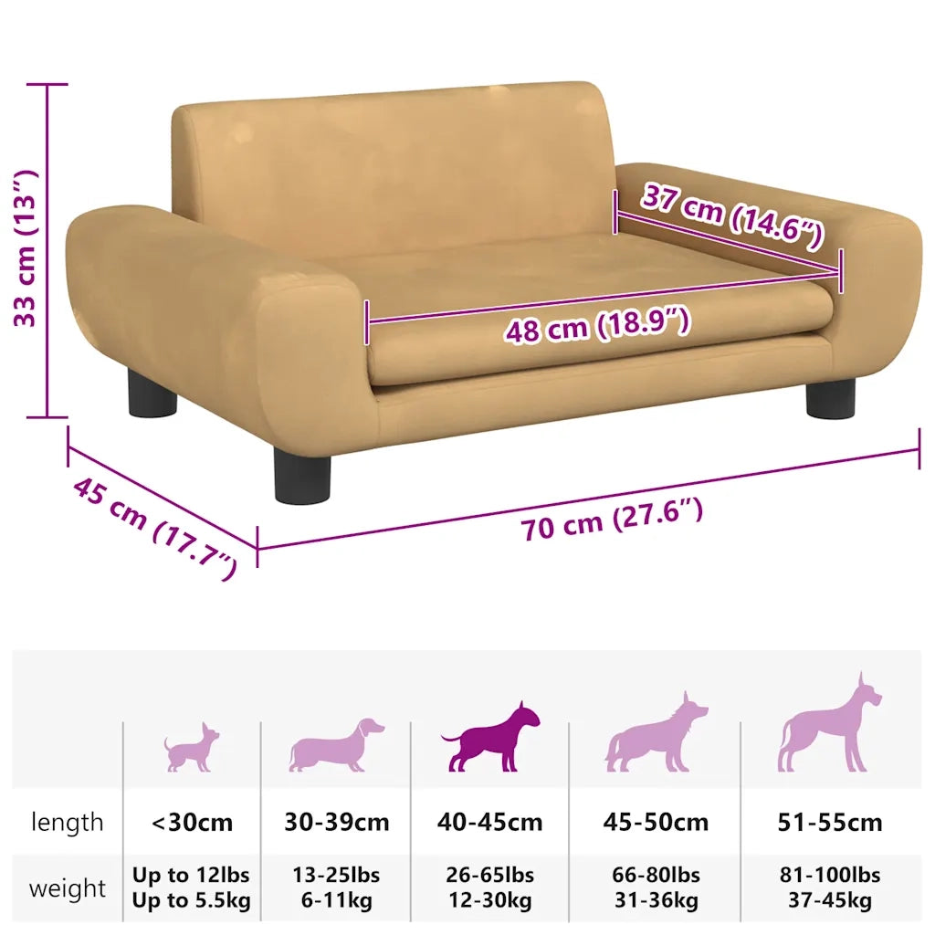 Lettino per Cani Marrone 70x45x33 cm in Velluto 171993