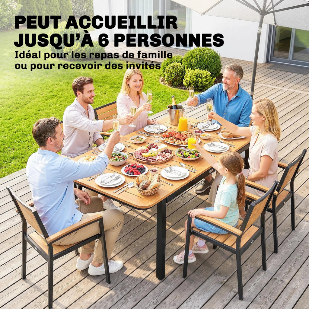 Tavolo da Giardino 6 Persone ¨C zephmum ¨C Legno Composito, Metallo, 127x70cm, Marrone