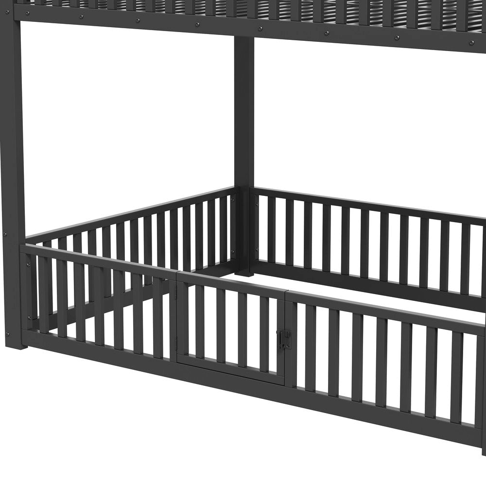 Letto a Castello con LED e Scala Contenitore ¨C Xylo ¨C Nero 140x200