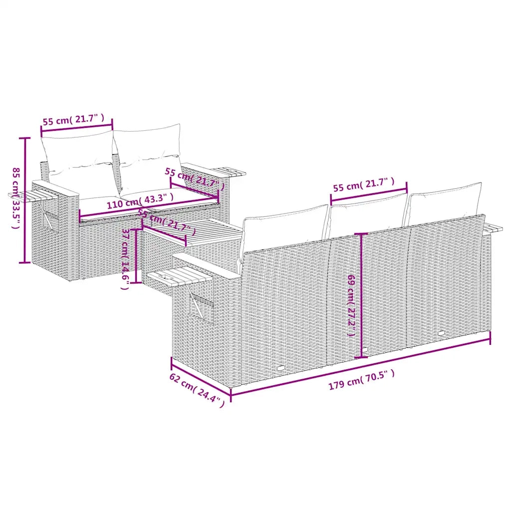 Set Divani da Giardino 6 pz con Cuscini Nero in Polyrattan 3226624