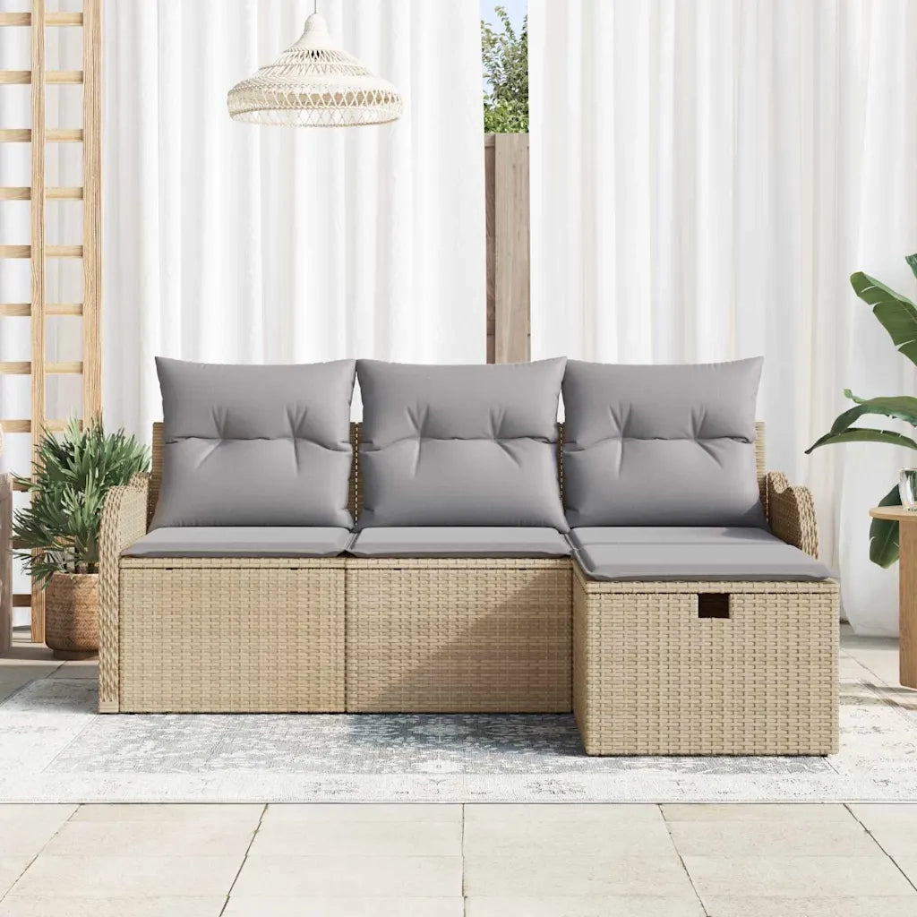 Set Divano da Giardino con cuscino 4 pcs Beige Poly Rattan