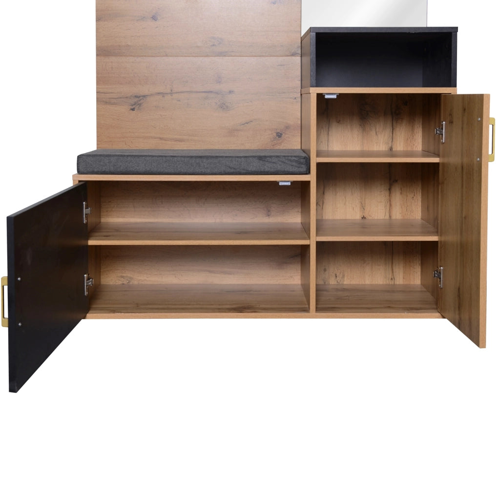 ARMADIO INGRESSO Set da 2 pezzi con specchio 105x40x191,5 cm Nero/Legno