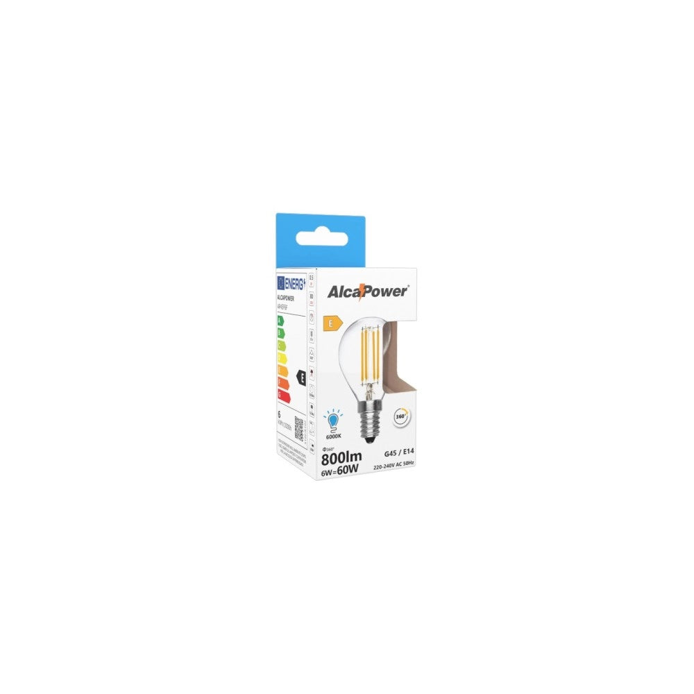 Alca power g45 6w 220v 810lm 6000k e14 lampada classica a led vetro trasparente