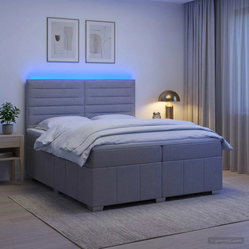 Letto Box Spring LED con Materasso Grigio Chiaro 200 x 200 cm 3455675