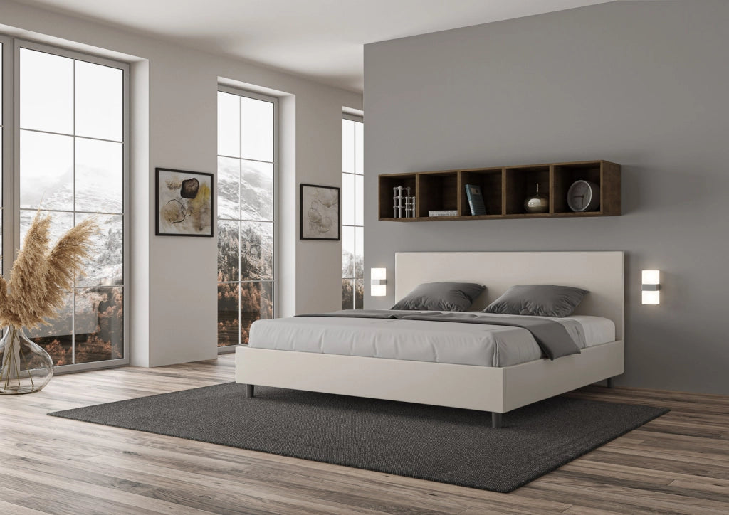 BS COM Letto con rete imbottito 180x200 similpelle bianco