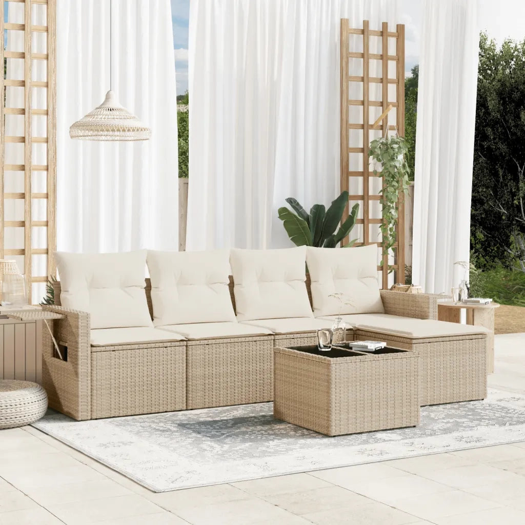 Set Divano da Giardino 6 pz con Cuscini Beige in Polyrattan 3220097