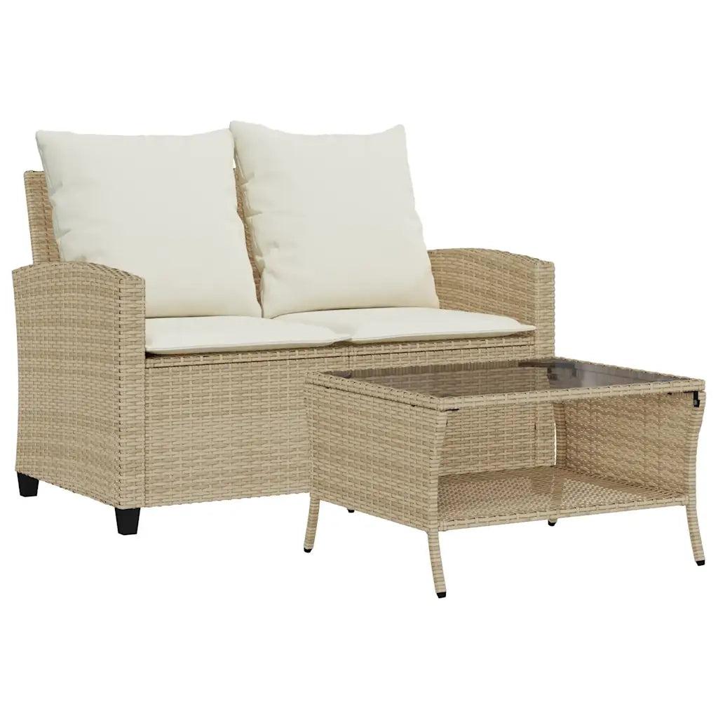 Divano Giardino 2 Posti con Cuscini e Tavolo-Sofa da Giardino-Divanetto da esterno Beige Polyrattan 713419