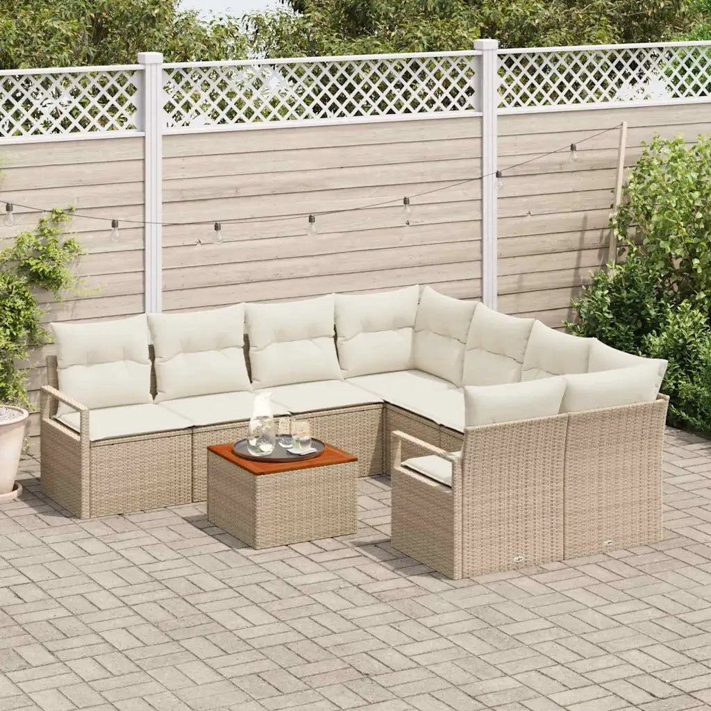 Set Divano da Giardino 9 pcs Beige e Crema polyrattan