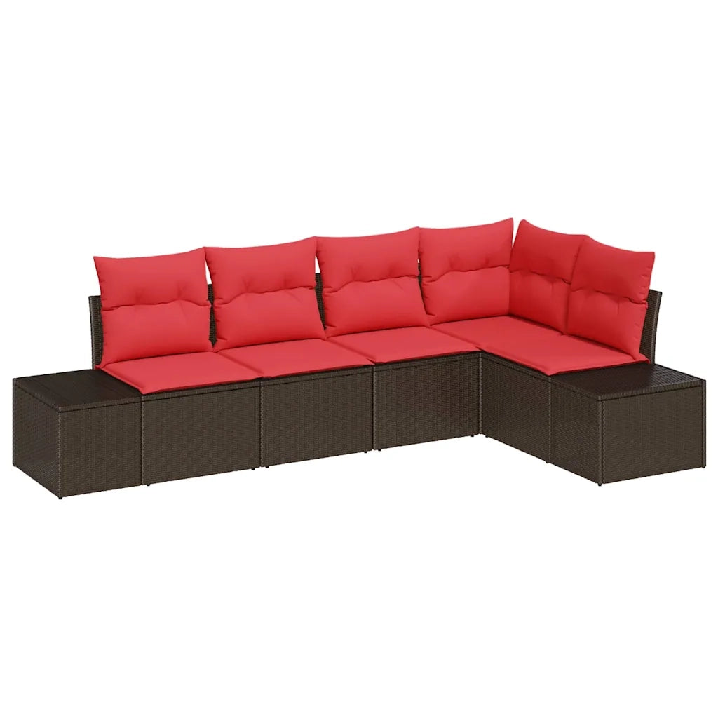 Set Divano da Giardino 5 pz Marrone e Rosso polyrattan 3355733