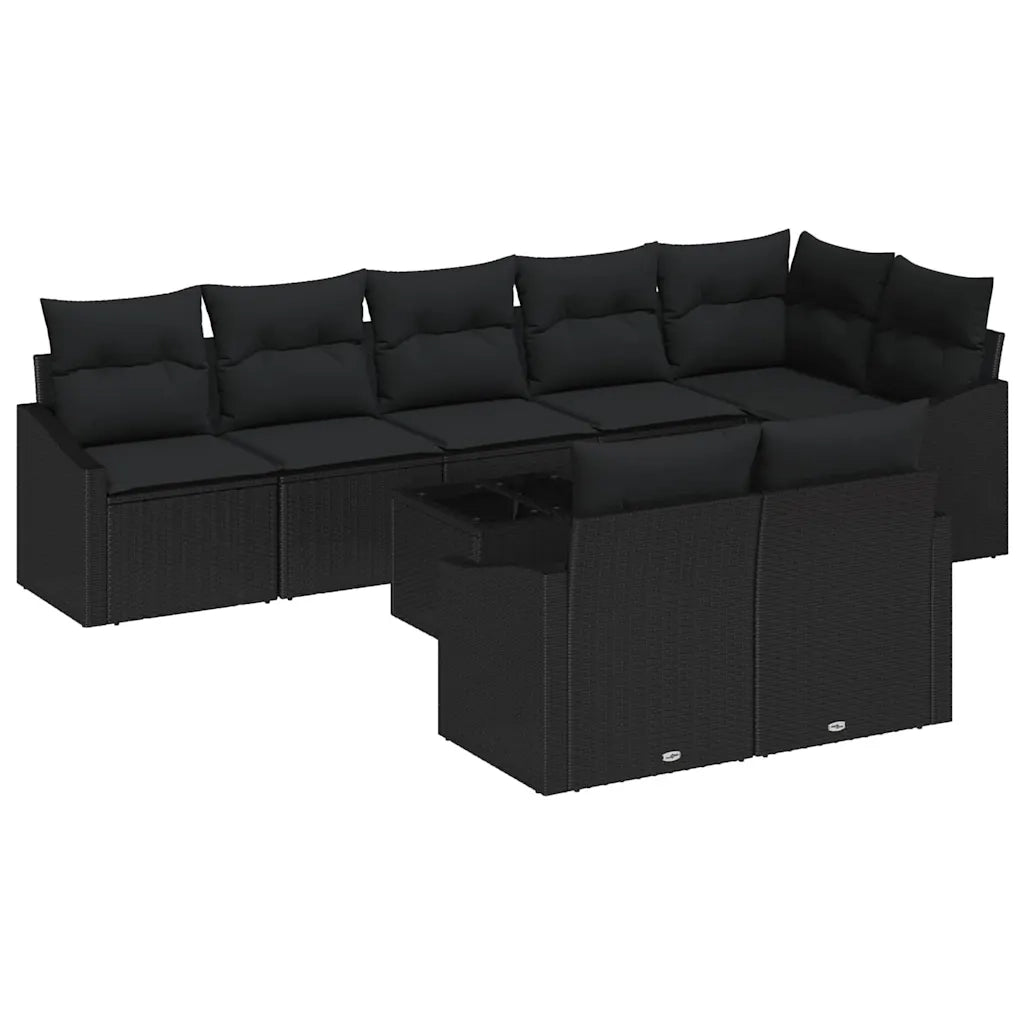 Set Divano da Giardino con cuscino 9 pcs Nero polyrattan 3355452