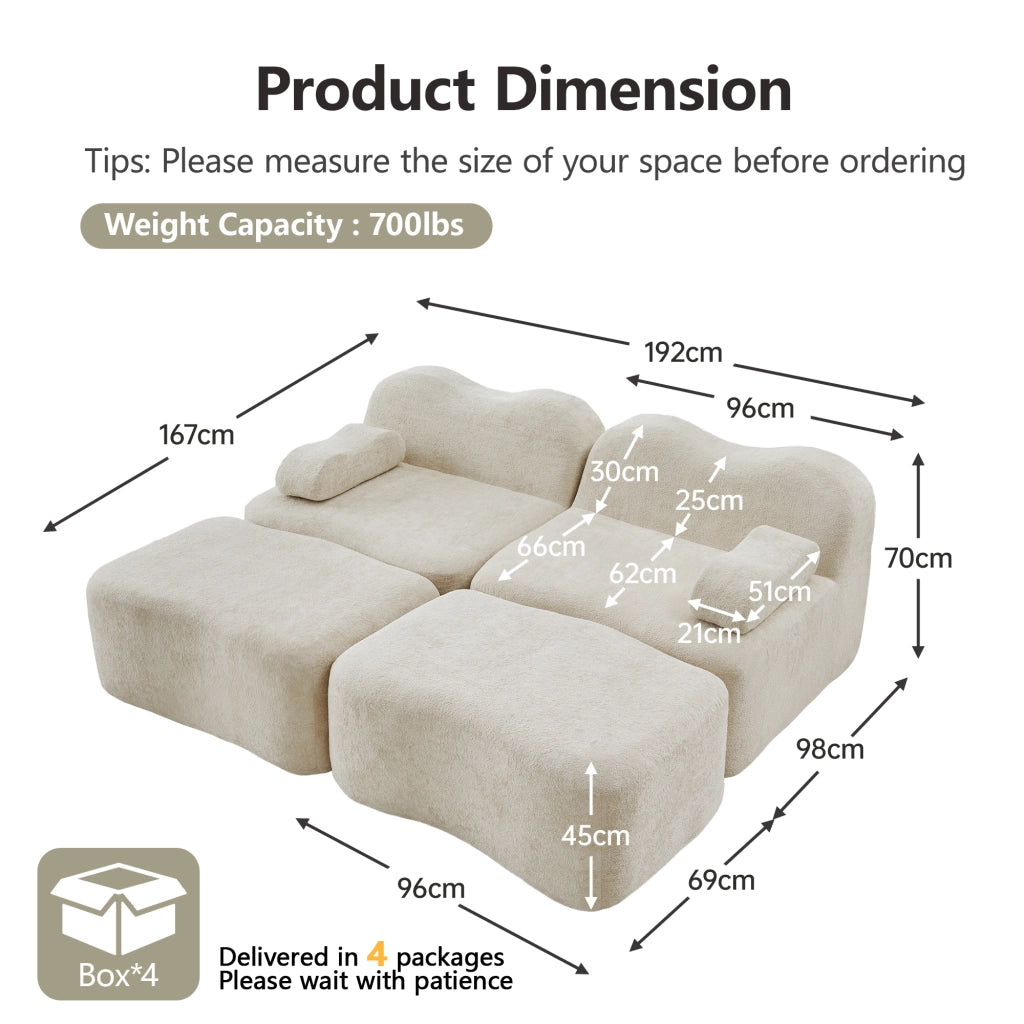 Divano Modulare 2 Posti con Ottomans ¨C MINIMAL ¨C Beige, Tessuto, Braccioli Mobili