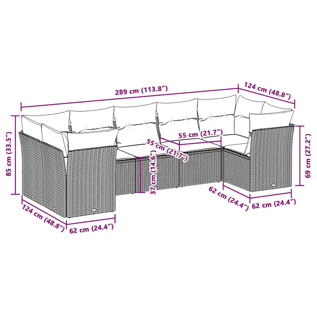 Set Divani da Giardino 7pz con Cuscini Grigio Chiaro Polyrattan