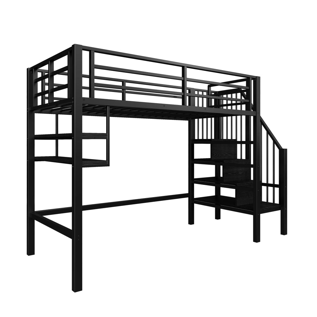 LETTO A SOPPALCO 90x200 cm con ripiani e scala contenitore, nero