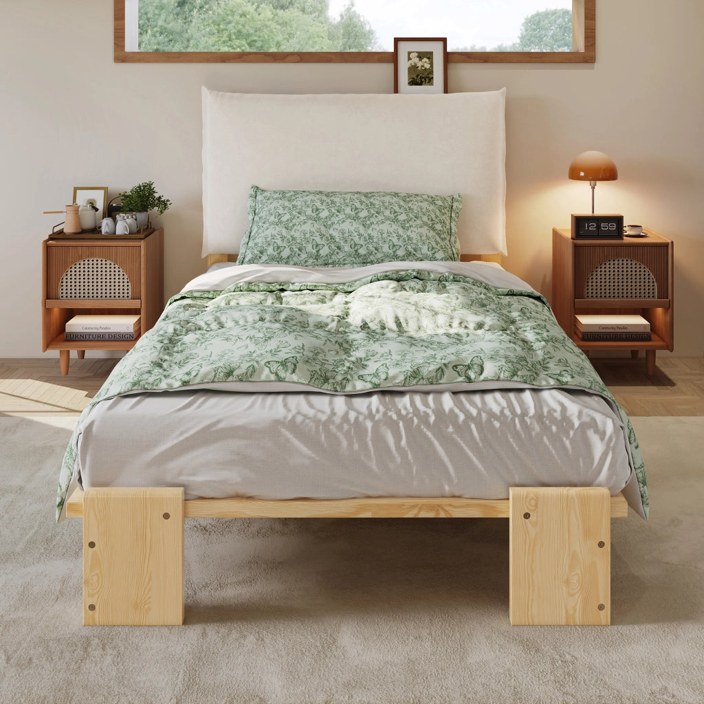 LETTO Imbottito 90x200 cm Naturale con schienale imbottito