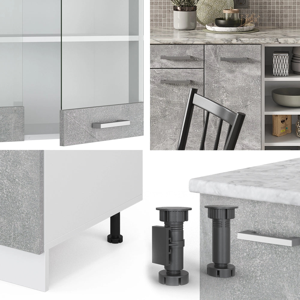 Cucina componibile R-Line Calcestruzzo/Bianco 240 cm, PL Marmo Vicco