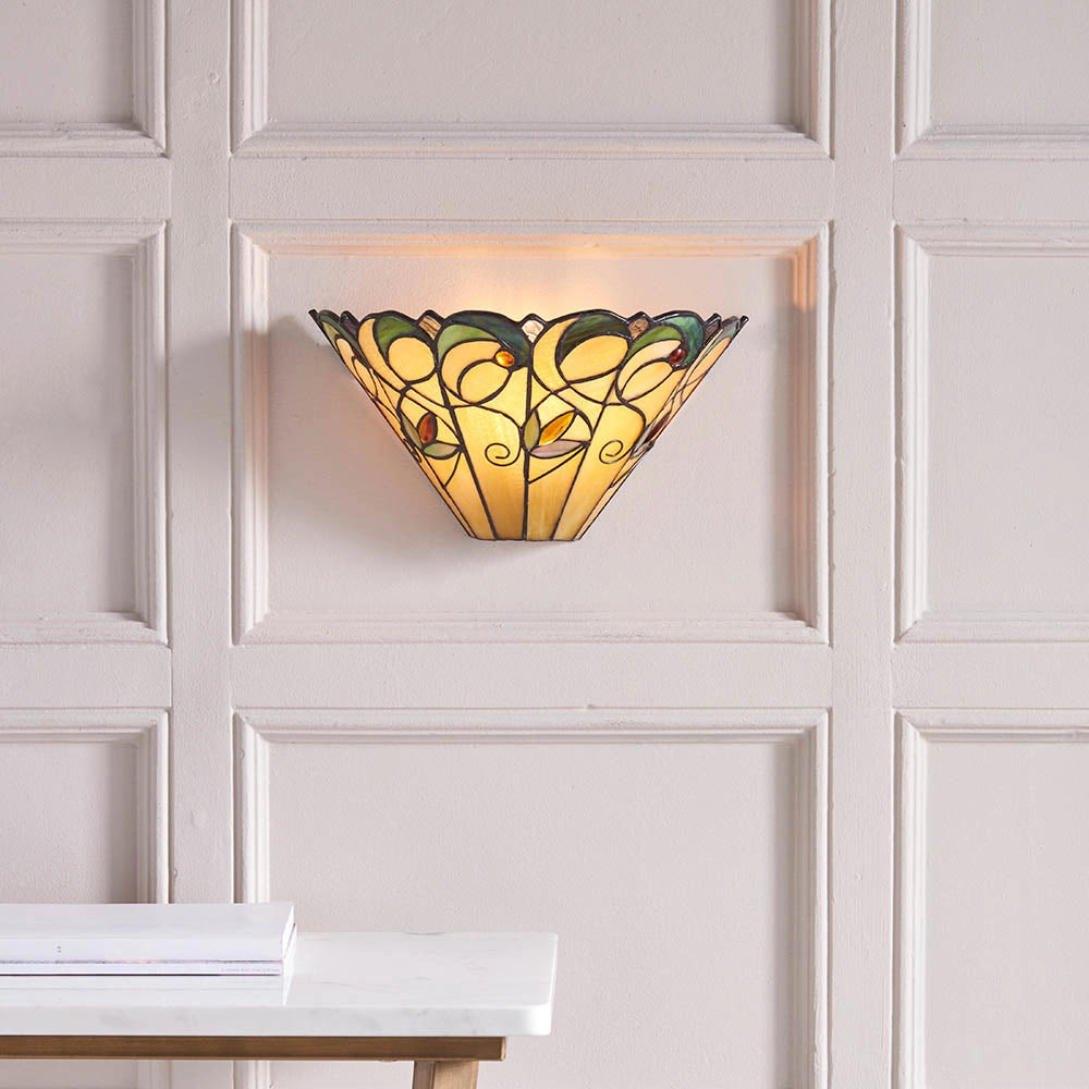 Applique Tiffany JAMELIA vetro floreale perline ambra E14 40W