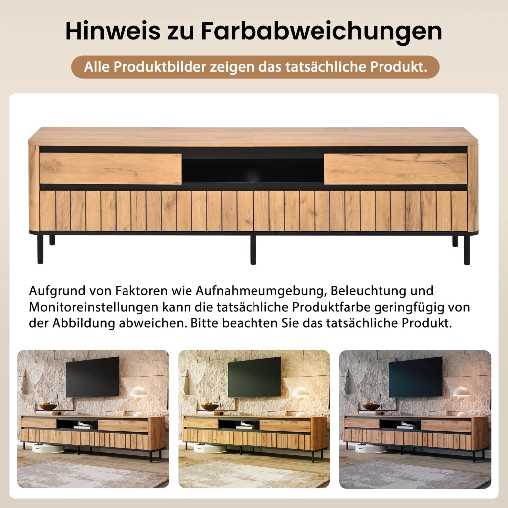 Cassettiera TV nero e naturale in MDF lunghezza 180 cm