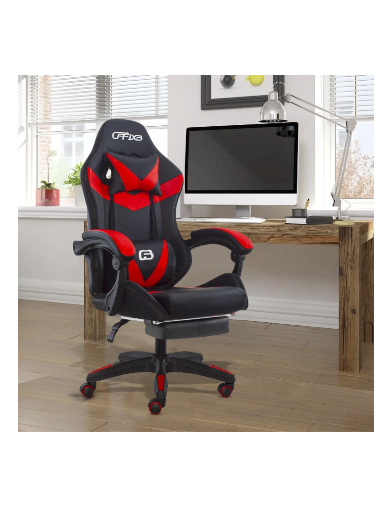 Sedia da Gaming Ergonomica 66x60x134 cm con Poggiapiedi in Similpelle Rosso