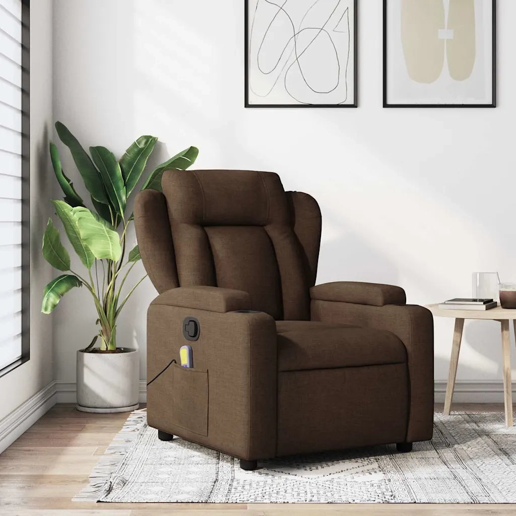 Poltrona Massaggiante | Sedia Relax Reclinabile Marrone in Tessuto