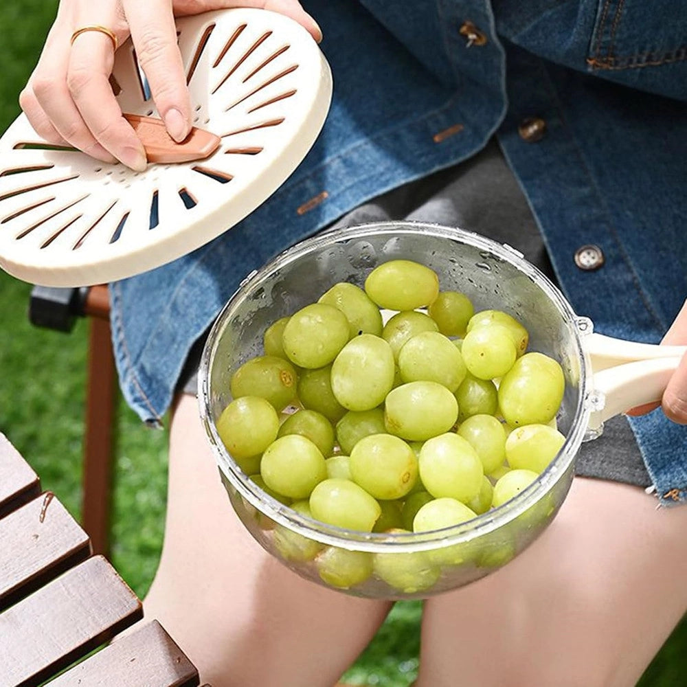 Trade Shop - Cestino Multifunzione Per Lavare Conservare Frutta Verdura Centrifuga Manico Pieghevole -