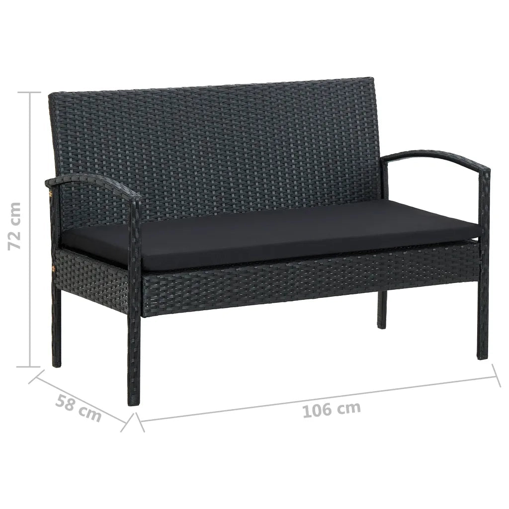 Set Divani da Giardino 4 pz con Cuscini in Polyrattan Nero 45788
