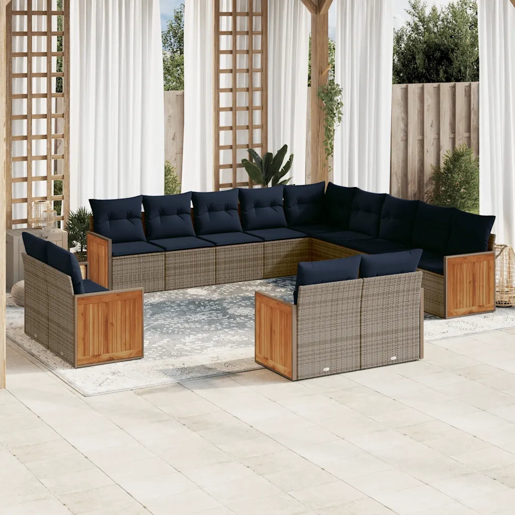 Set Divani da Giardino 13 pz con Cuscini Grigio in Polyrattan 3228210
