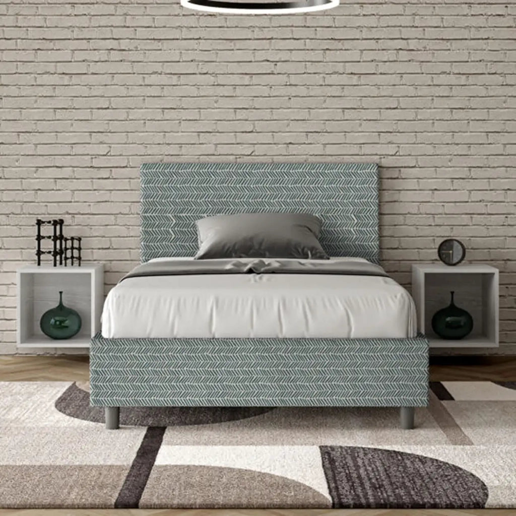Letto una piazza e mezza con rete imbottito 120x200 tessuto Aragona 7 azzurro Adele