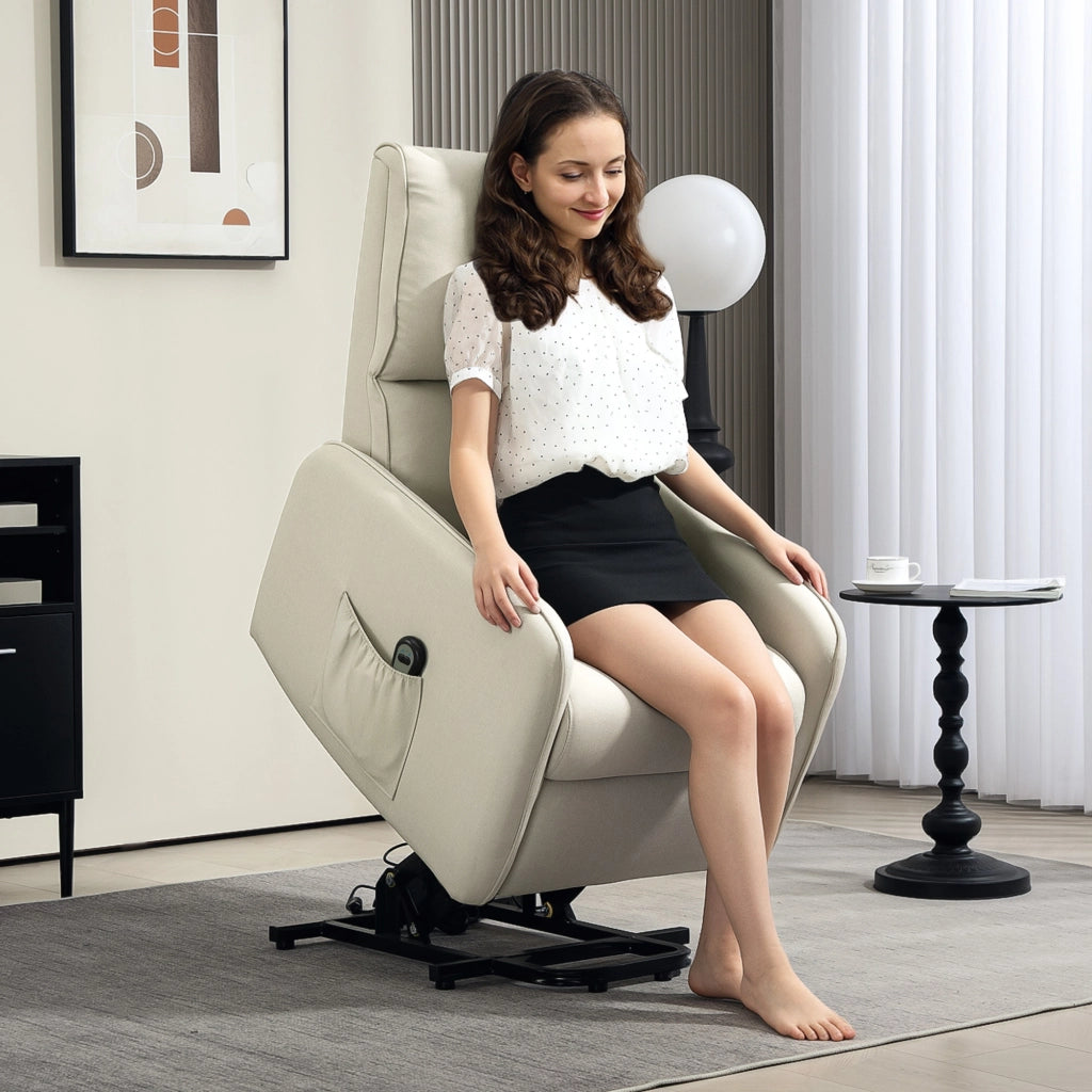 Poltrona Alzapersona Elettrica Reclinabile ¨C Xylo ¨C Tessuto Beige con Telecomando