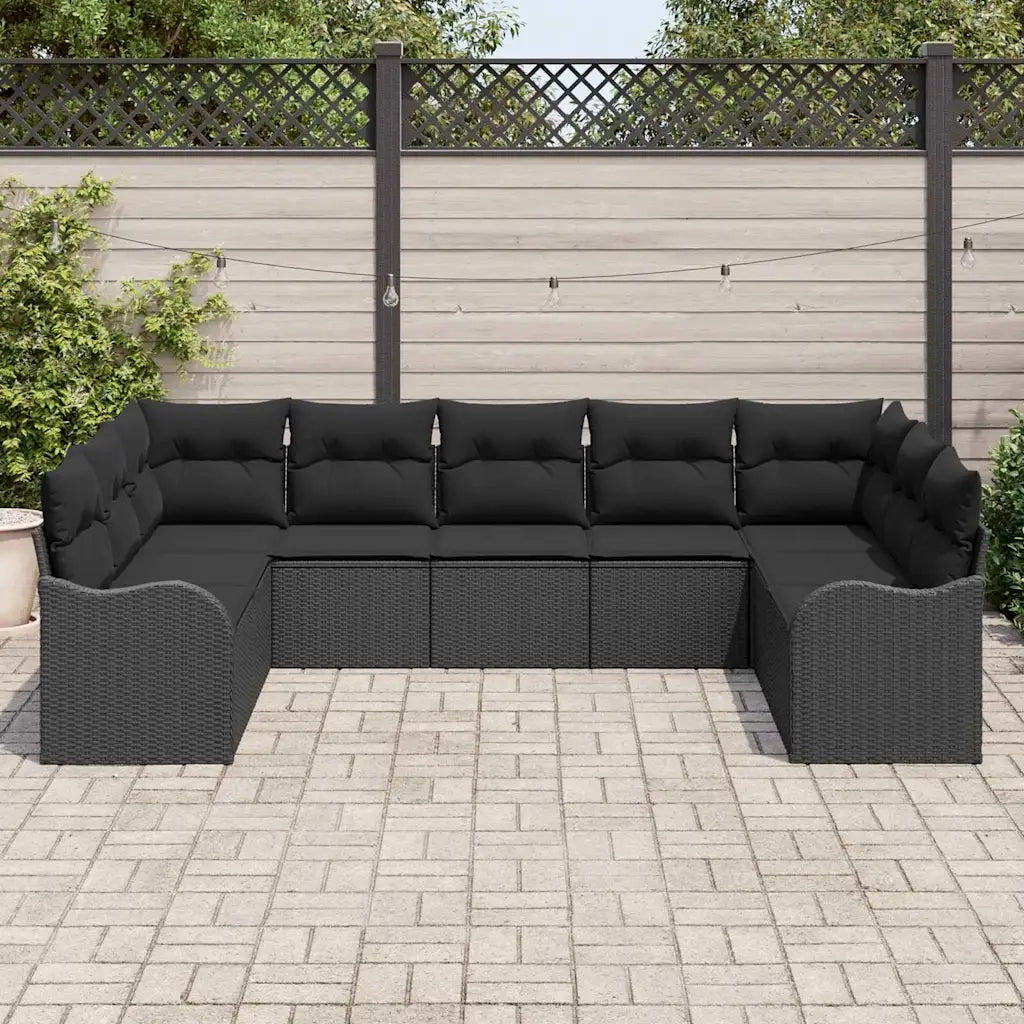 Set Divano da Giardino con archiviazione 9 pcs Nero polyrattan