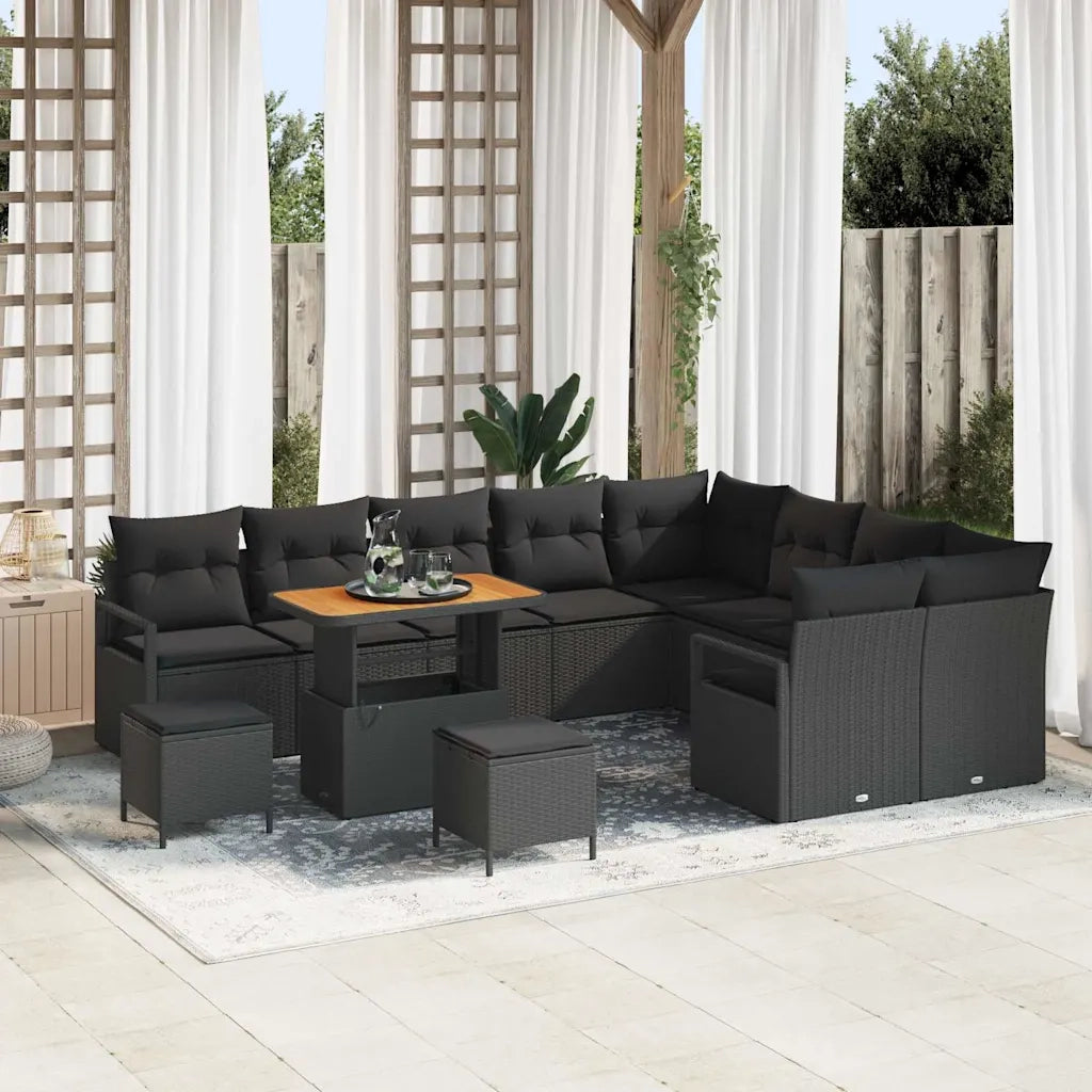 Set Divano da Giardino con cuscino 12 pcs Nero polyrattan 3362564