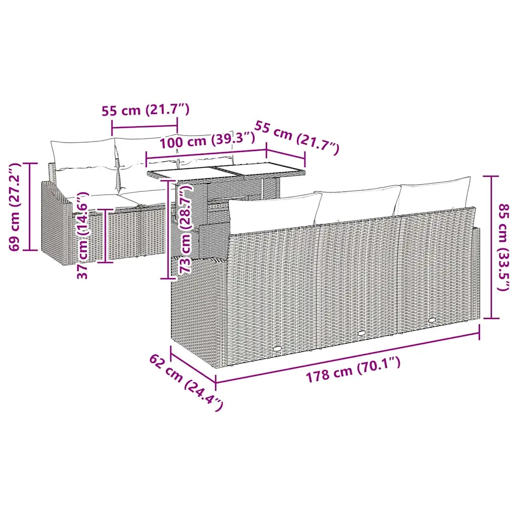 Set Divano da Giardino 7 pcs Grigio chiaro polyrattan 3348928