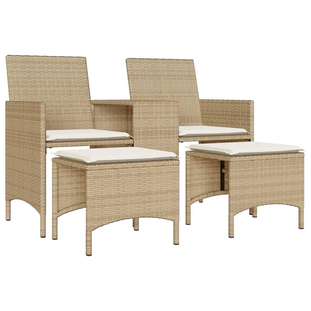 Divano Giardino 2 Posti con Tavolo e Sgabelli Beige Polyrattan 4003894