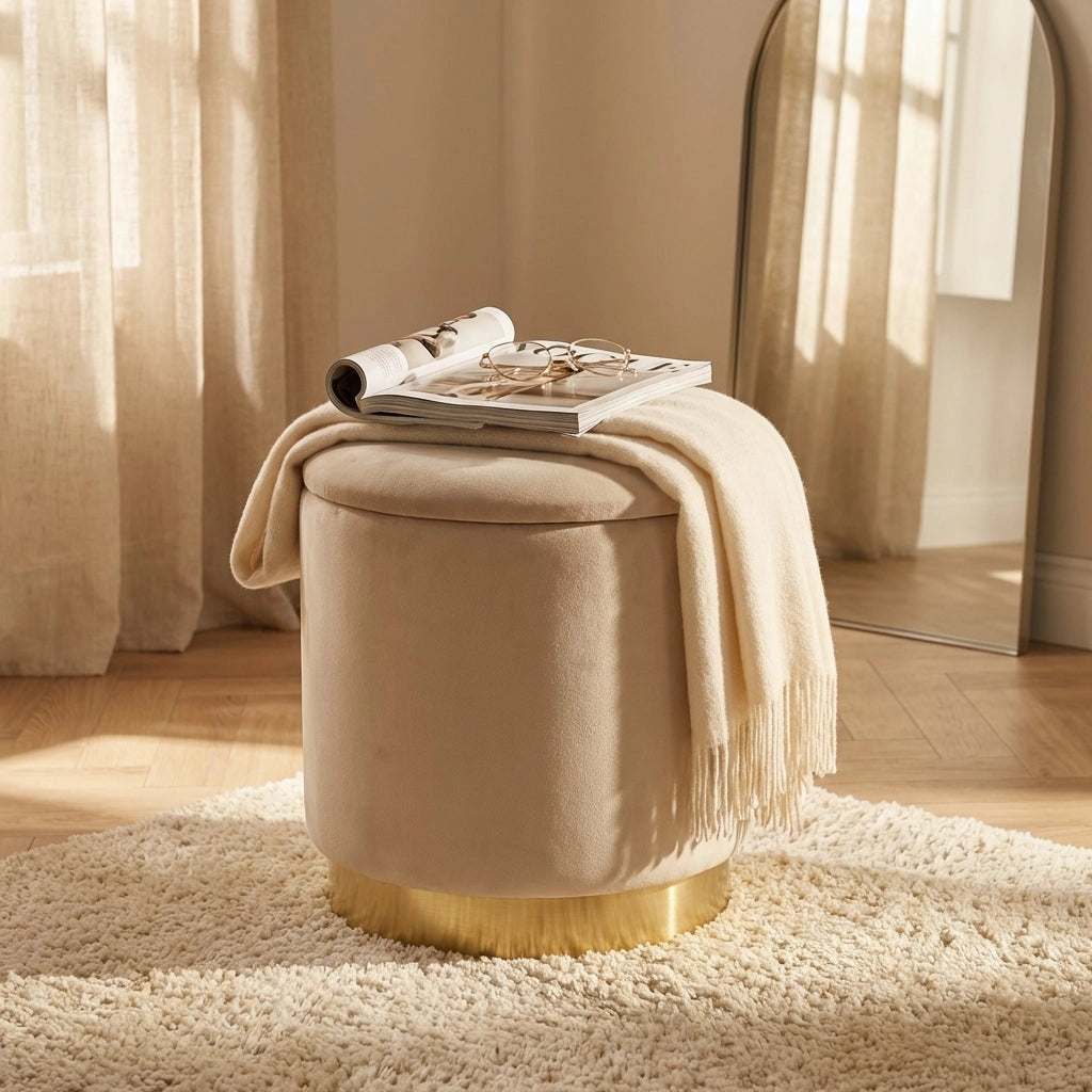 Pouf contenitore rotondo in velluto -  OCTAVIA