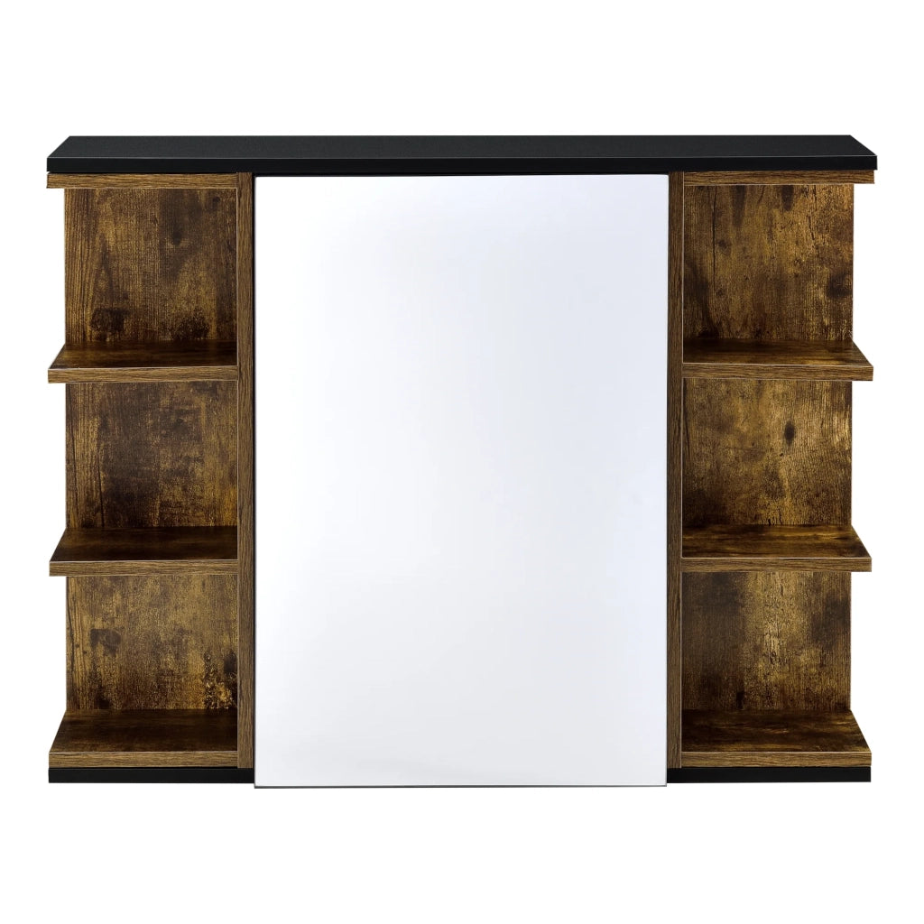 Anta pensile bagno con specchio 64 x 80 x 20 cm effetto legno scuro nero 03_0007671