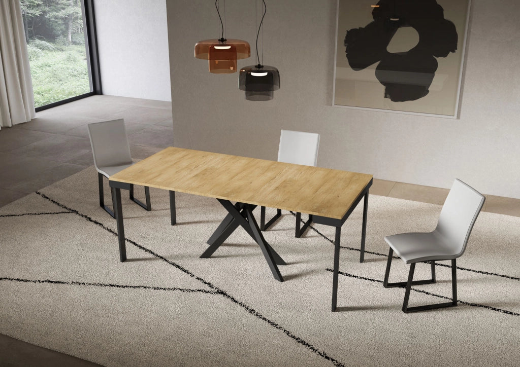 Consolle Allungabile 90-300x40x77 cm Saki Evolution Quercia Natura Gambe Antracite