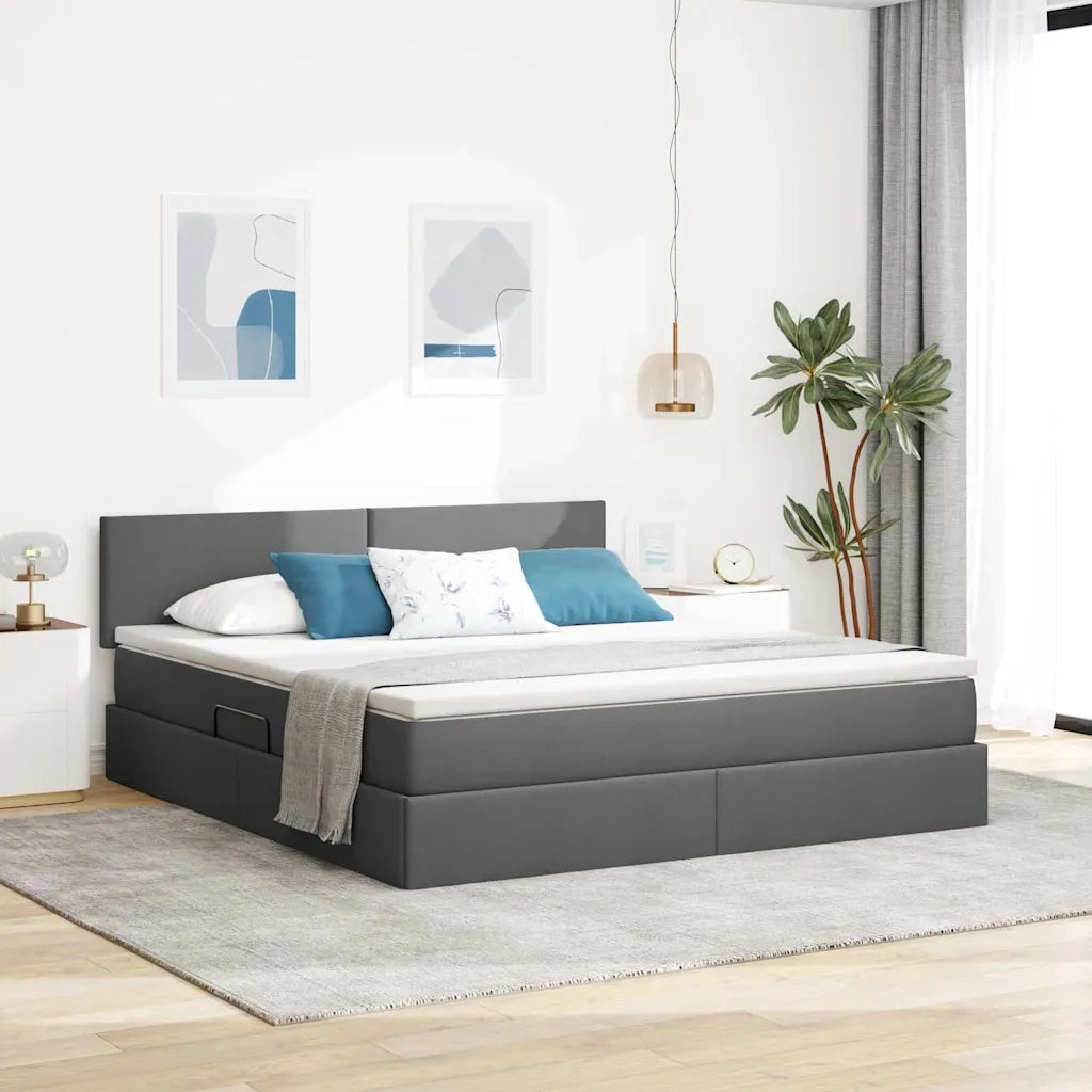 Letto con contenitore e LED Grigio scuro 160 x 200 cm Tessuto