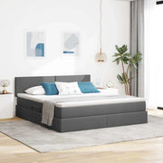 Letto con contenitore e LED Grigio scuro 160 x 200 cm Tessuto