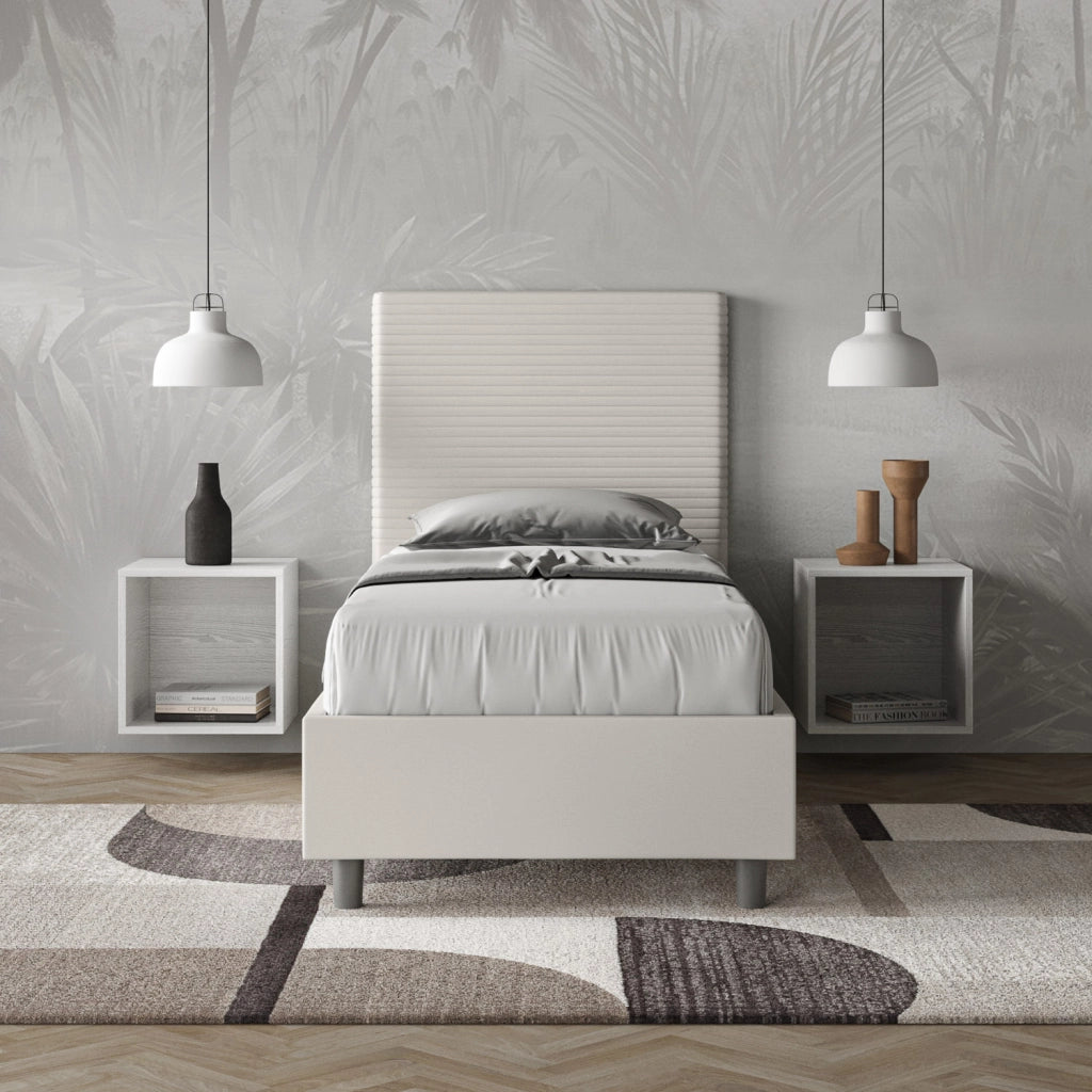 BS COM Letto singolo senza rete imbottito 80x210 similpelle bianco