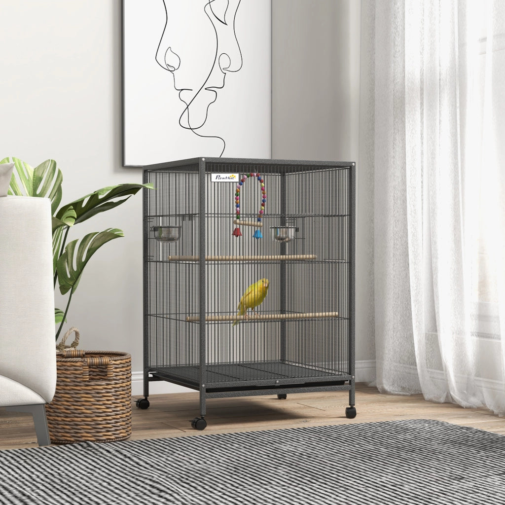 Gabbia per Uccelli con Ruote ¨C Minimal ¨C Grigio 48x46x78 cm