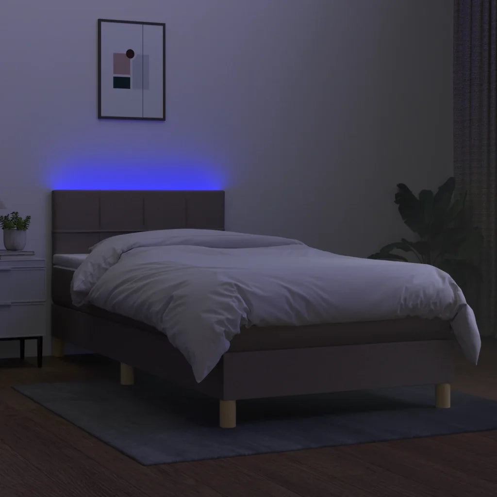 Letto a Molle con Materasso e LED Tortora 90x190 cm in Tessuto 3133681