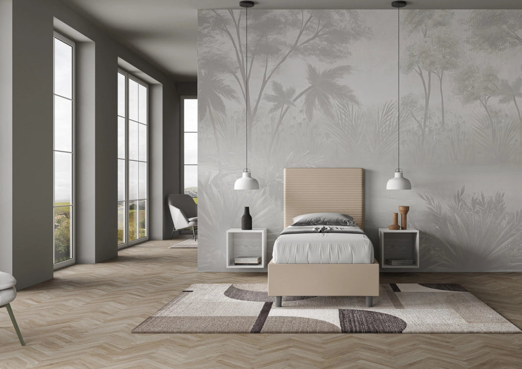 BS COM Letto singolo con rete imbottito 80x190 similpelle tortora