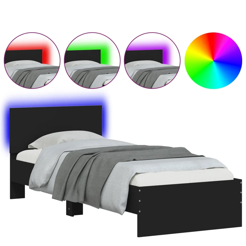 Giroletto con Testiera e LED Nero 75x190 cm 838842