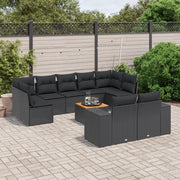 Set Divani da Giardino 10pz con Cuscini in Polyrattan Nero 3225593