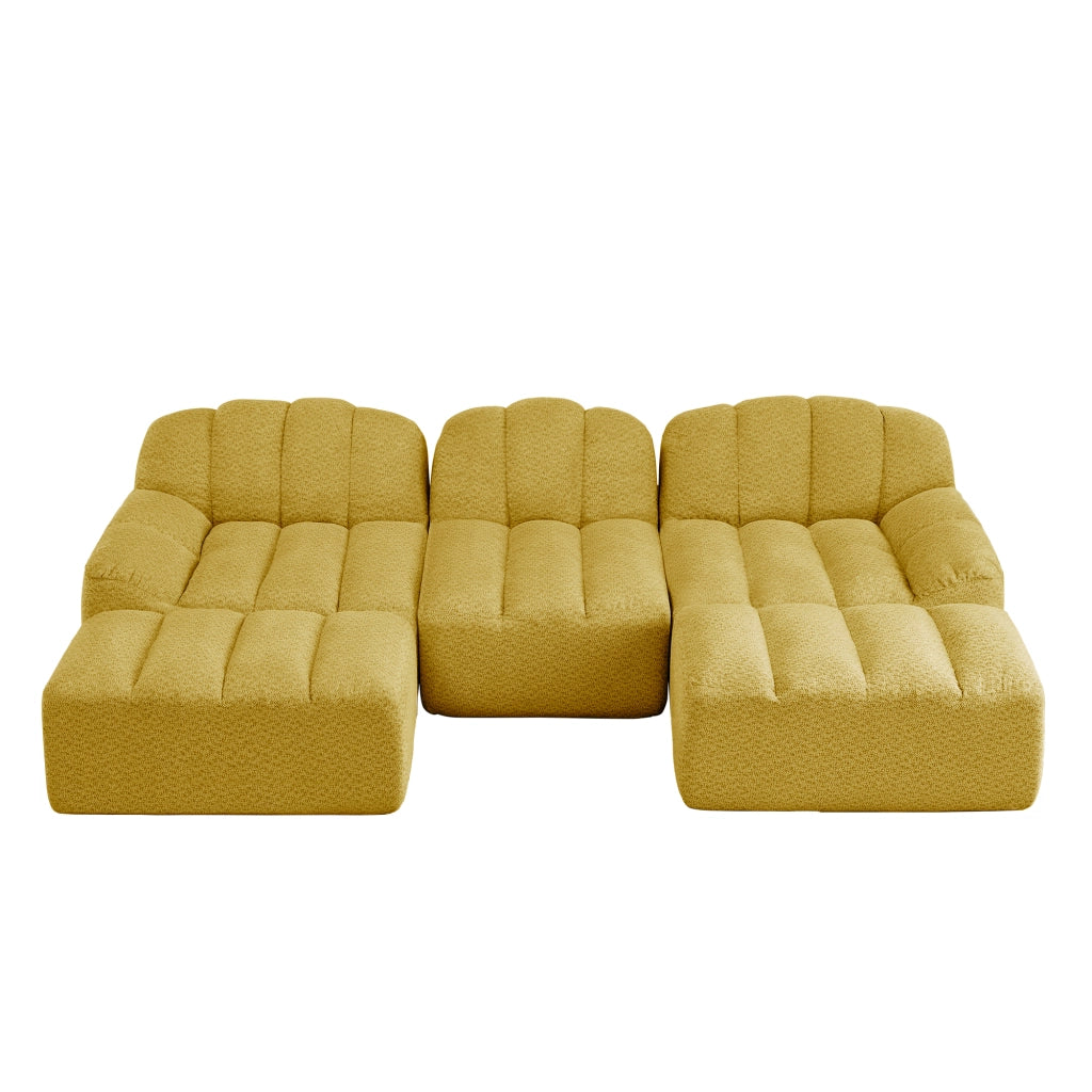 Divano modulare 3 posti con 2 pouf; schiuma 32D; tessuto giallo