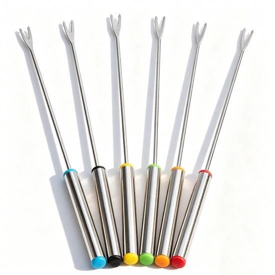 Set di Forchette per Fonduta da 6 pezzi - Forchette in Acciaio Inossidabile - Manico con Isolamento Termico - Multifunzionale - Adatto per Fonduta al Cioccolato - Ideale per Picnic/Camping - Forchetta per Fonduta