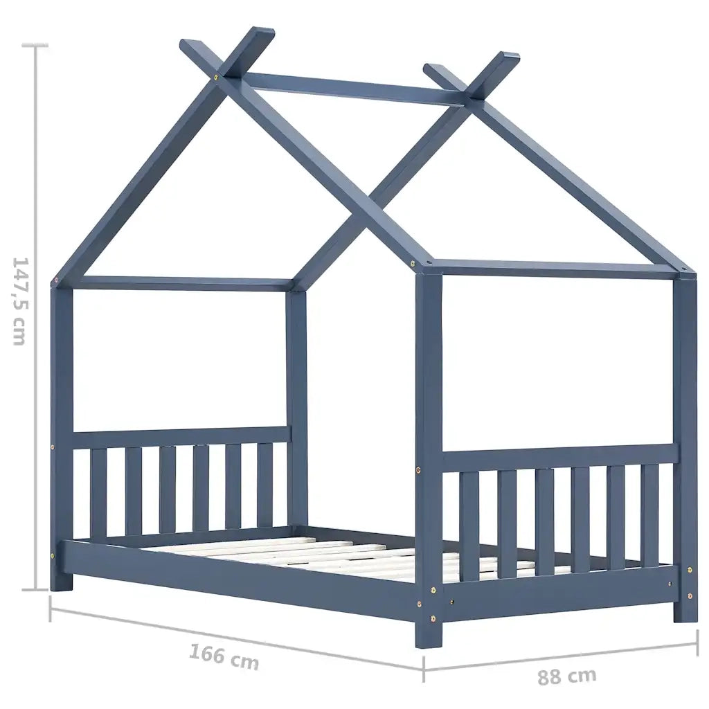 Giroletto per Bambini-Struttura Letto Bambini Grigio in Legno Massello di Pino 80x160cm 157982