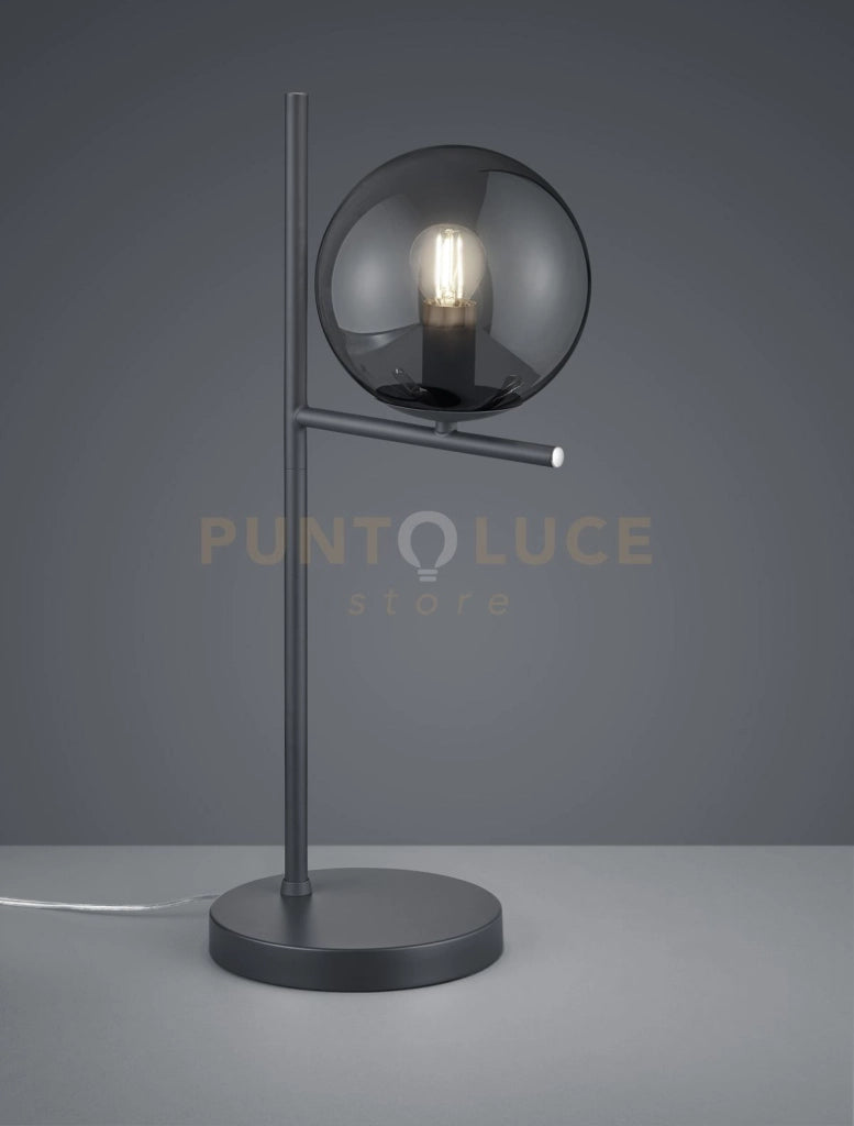 PURE LAMPADA DA TAVOLO METALLO COLORE ANTRACITE CON SFERA FUME' H. 52CM 1 LUCE ATTACCO E14