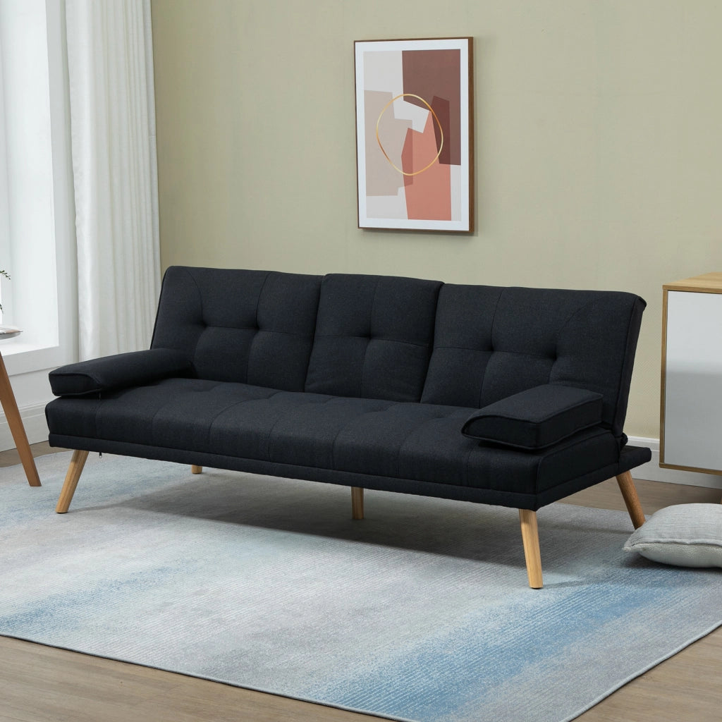 Divano Letto 3 Posti Reclinabile ¨C Minimal ¨C Grigio Tessuto Effetto Lino con Tavolino