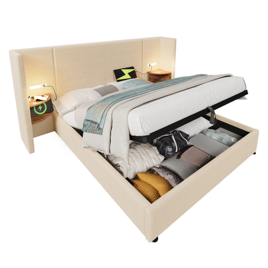 letto imbottito corduroy beige 160 x 200 cm