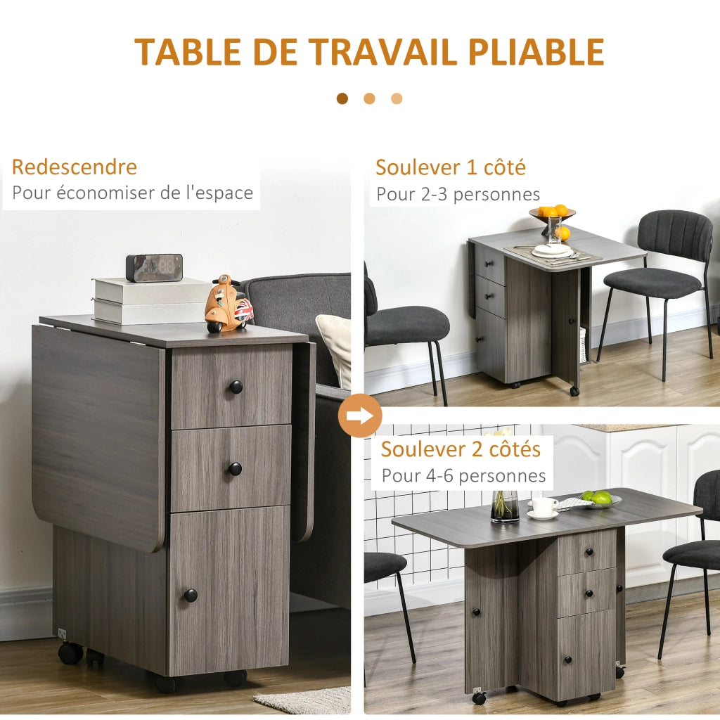 Tavolo da pranzo pieghevole con 2 cassetti e ripiano ¨C Minimal ¨C grigio
